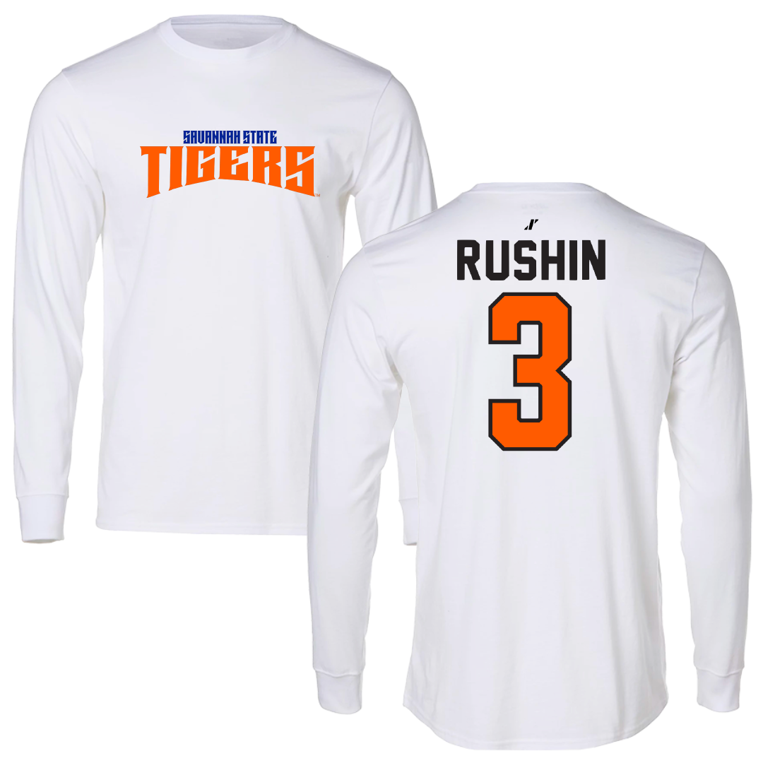 Savannah State University Baseball White Classic Long Sleeve - #3 TC Rushin