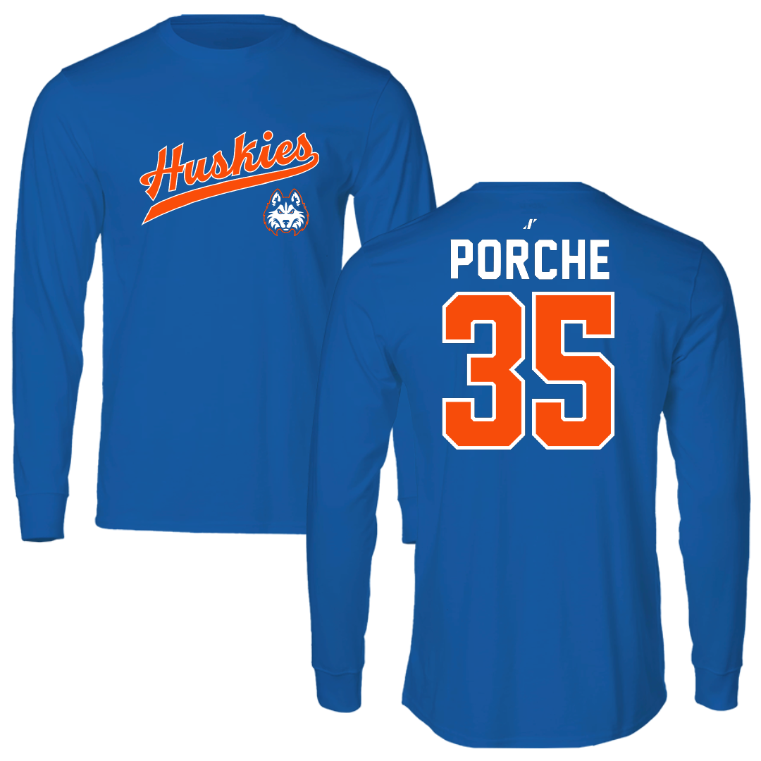Houston Christian University Baseball Blue General Long Sleeve - #35 Ryan Porche