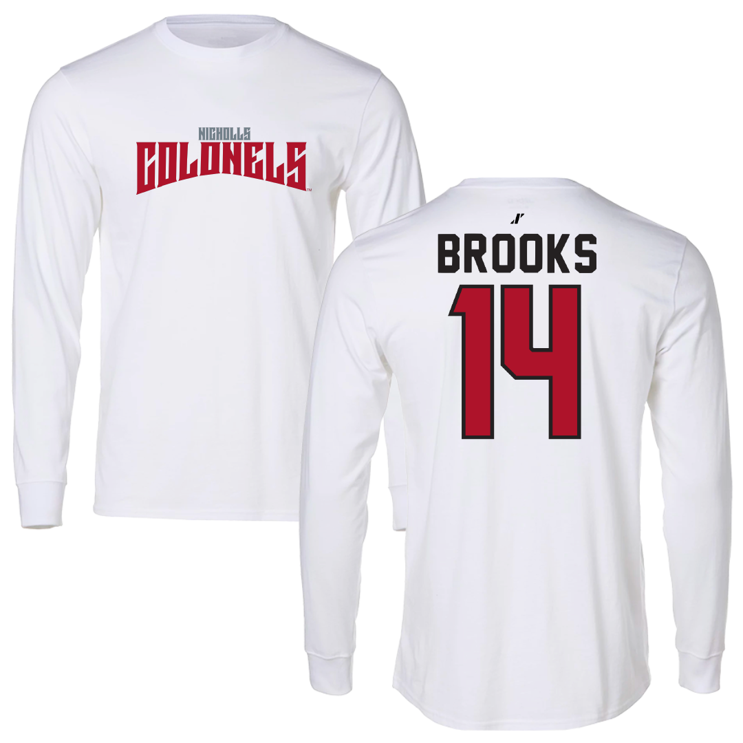 Nicholls State University Football White Classic Long Sleeve - #14 Danye Brooks