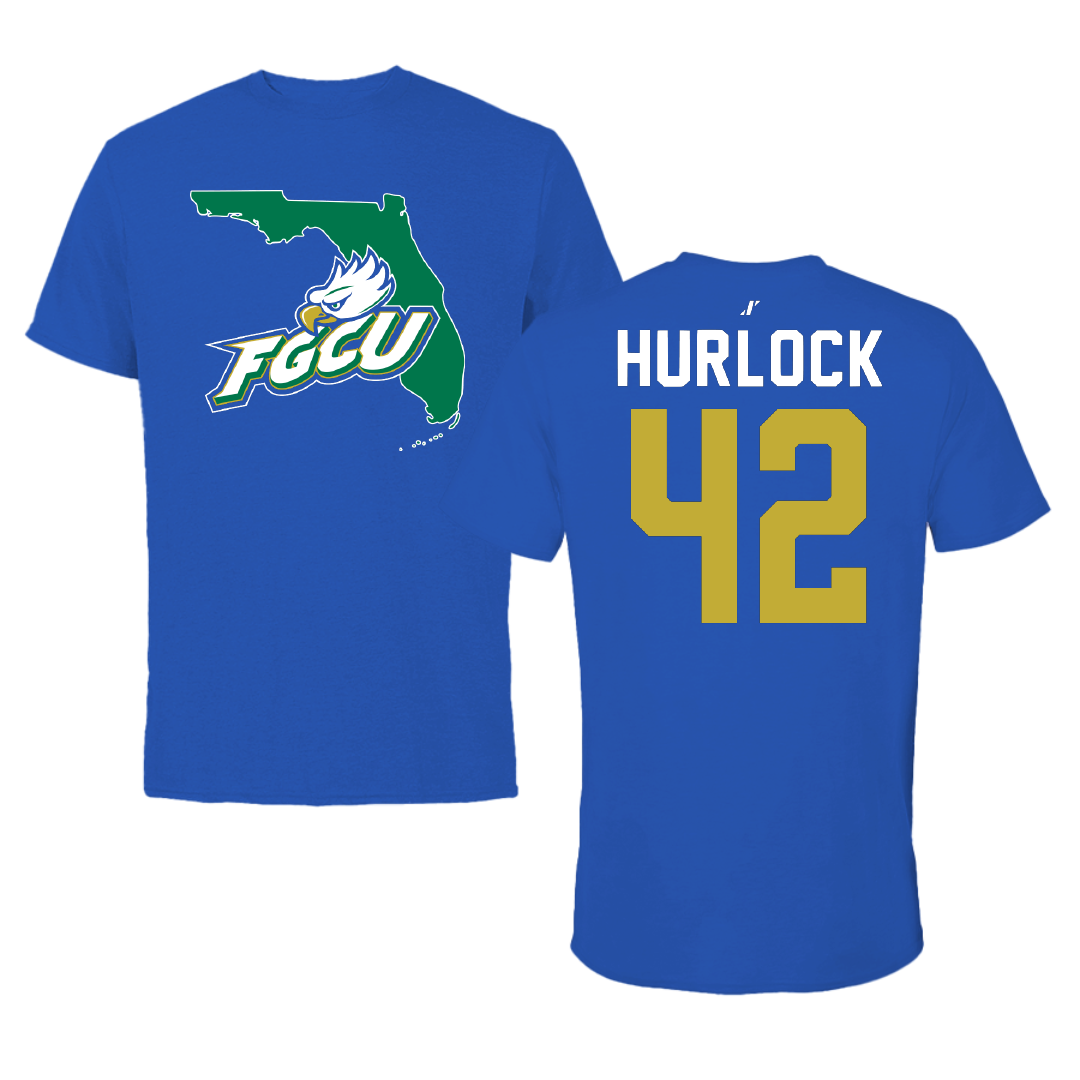 Florida Gulf Coast University Baseball Blue State Tee - #42 Robert Hurlock