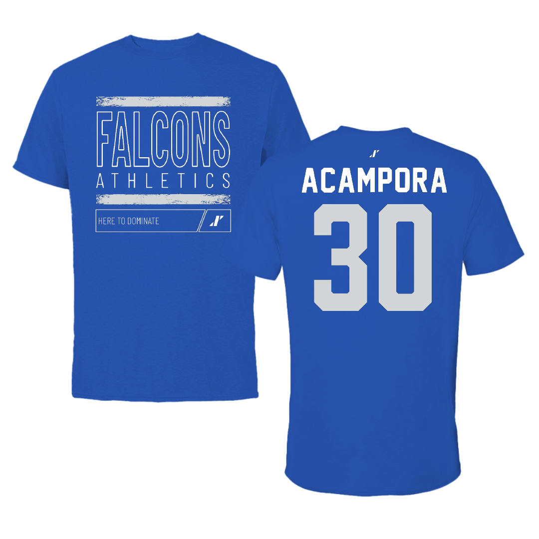 Albertus Magnus College Baseball Blue Dominate Performance Tee - #30 Anthony Acampora