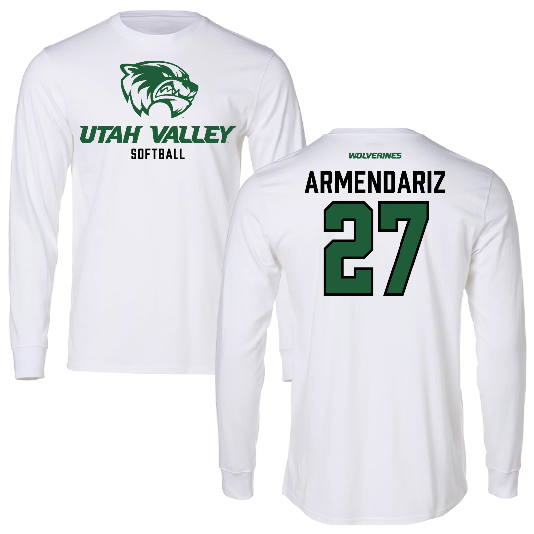 Utah Valley University Softball White Performance Long Sleeve - #27 Payge Armendariz