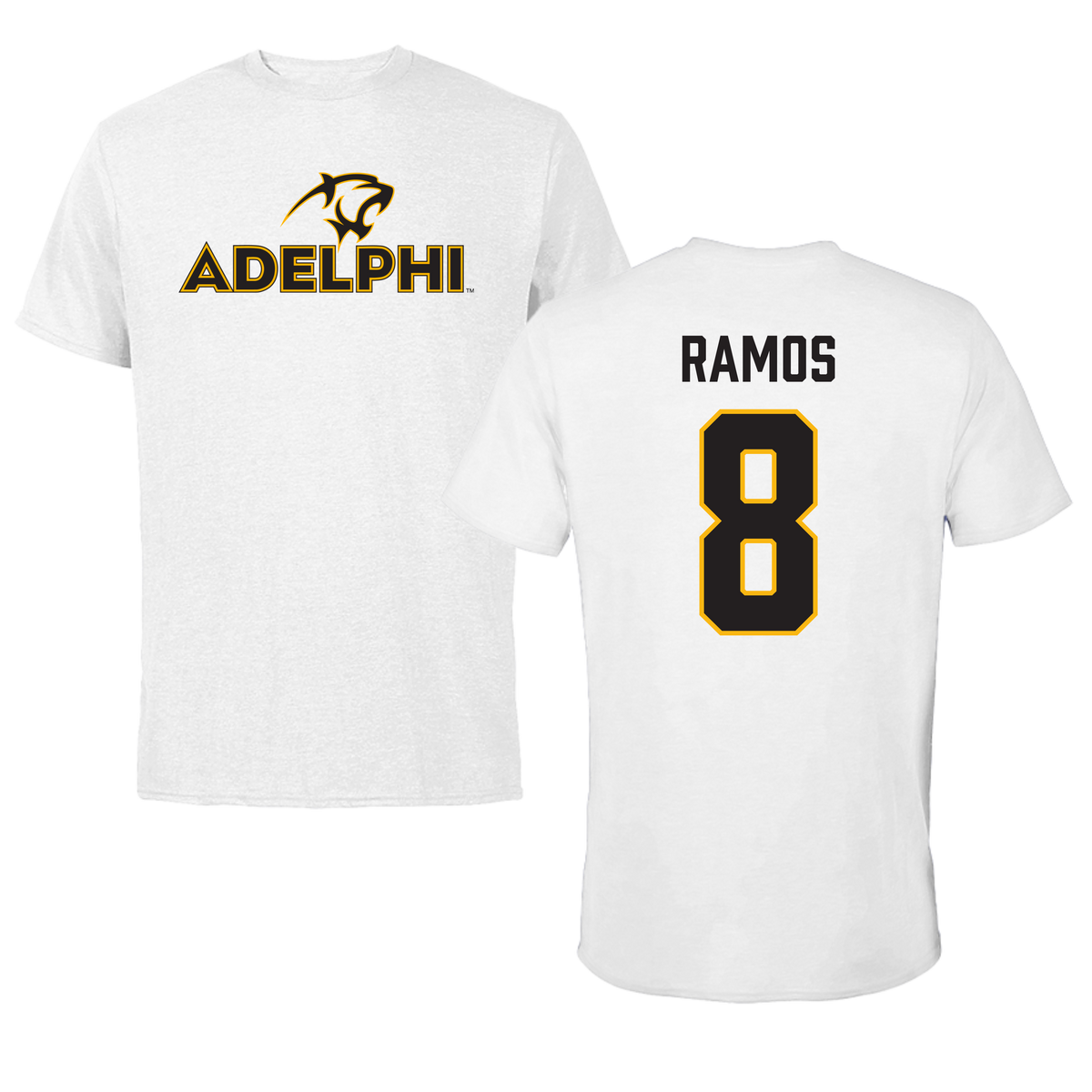 Adelphi University Baseball White Tee - #8 Albert Ramos
