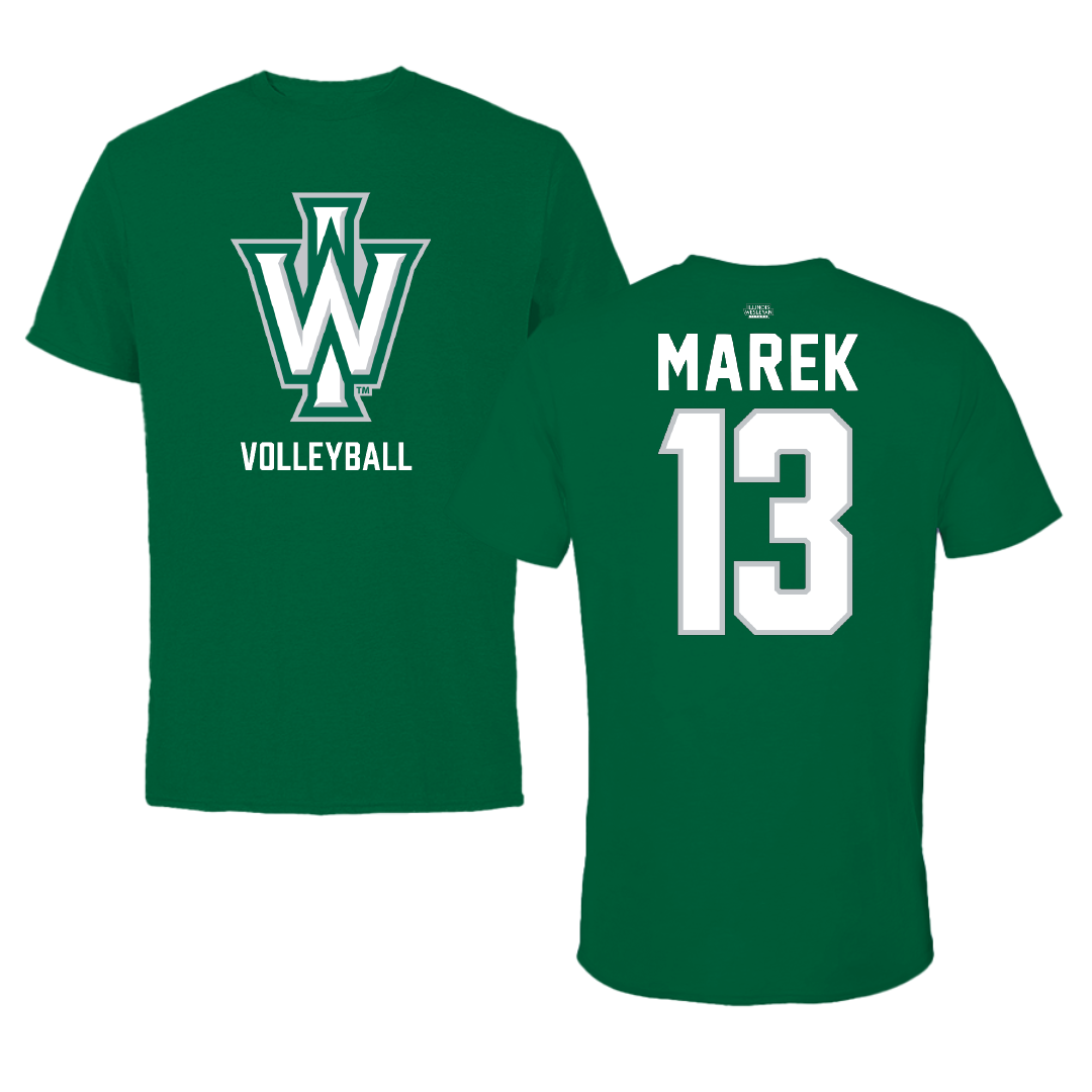 Illinois Wesleyan University Volleyball Green Performance Tee - #13 Trey Marek