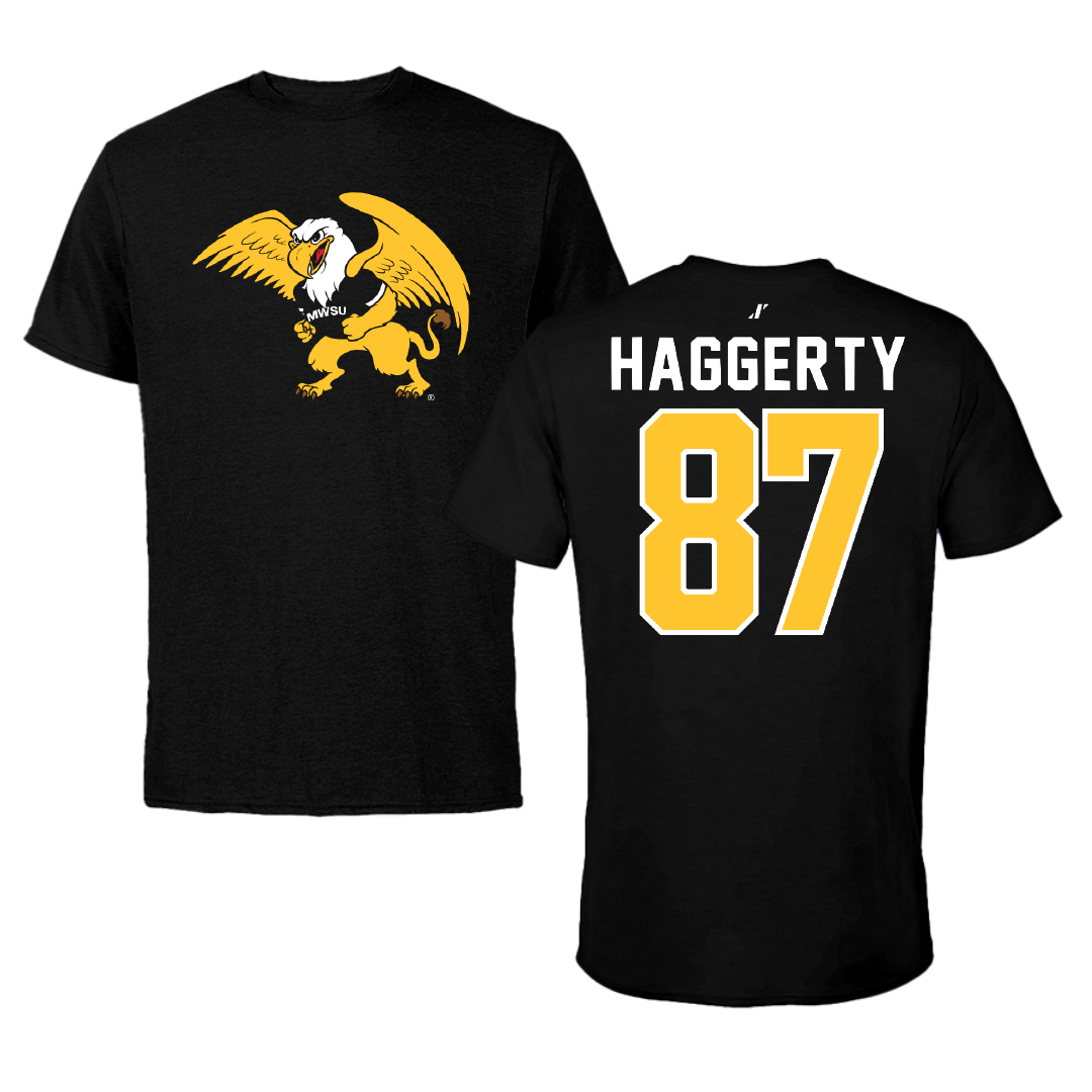 Missouri Western State University Football Black Performance Tee - #87 Michael Haggerty