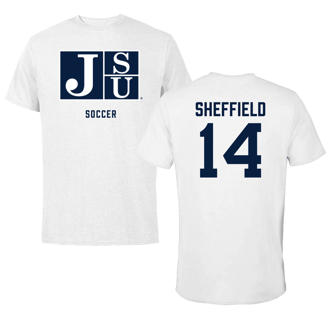 Jackson State University Soccer White Tee - #14 Elon Sheffield