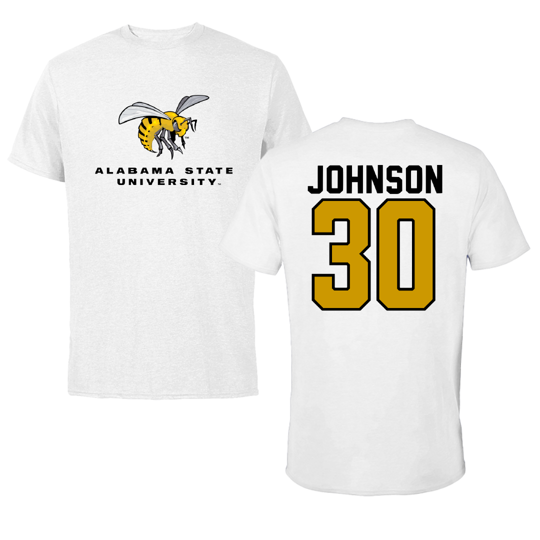 Alabama State University Football White Tee - #30 Ethan Johnson