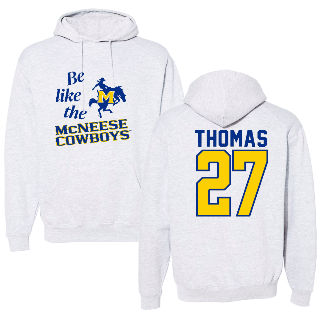 McNeese State University Football Light Gray Be Like Us Hoodie - #27 ARon thomas