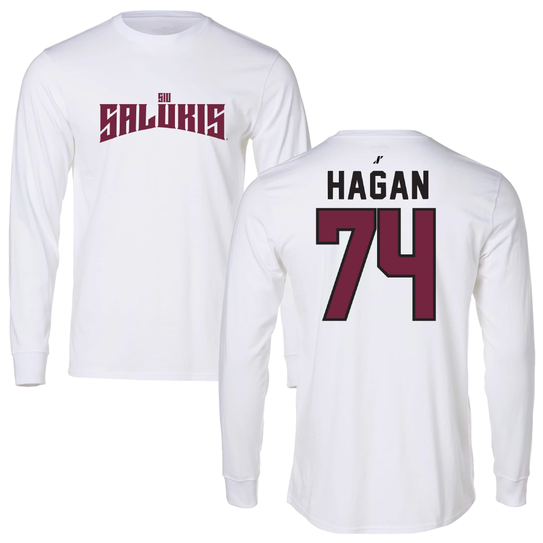 Southern Illinois University at Carbondale Football White Classic Performance Long Sleeve - #74 Harris Hagan
