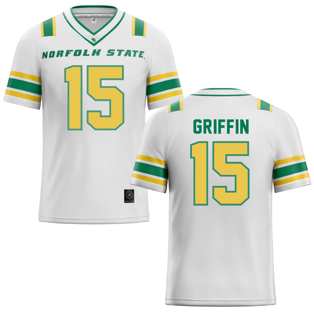 Norfolk State University White Football Jersey - #15 Jordan Griffin