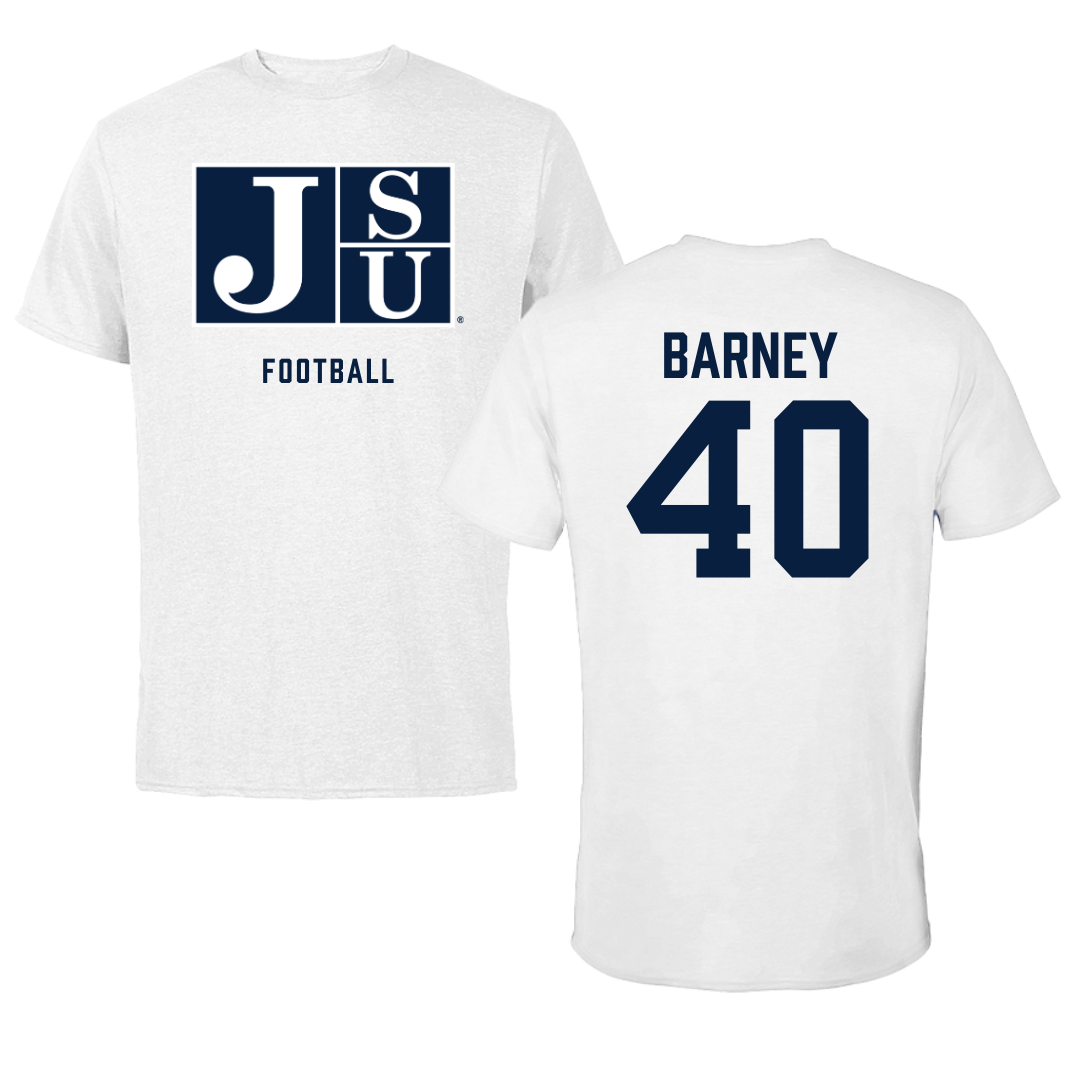 Jackson State University Football White Performance Tee - #40 Braxton Barney