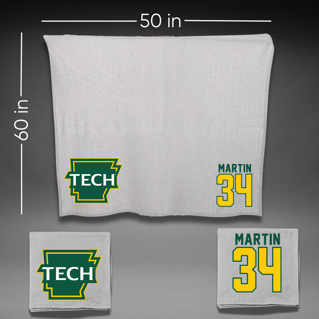 Arkansas Tech University Baseball Gray Blanket - #34 Levi Martin