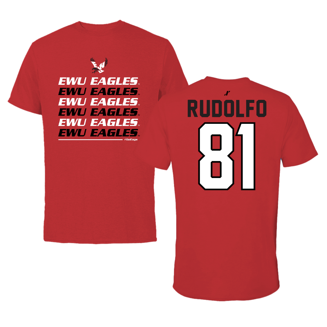 Eastern Washington University Football Red General Performance Tee - #81 Riley Rudolfo