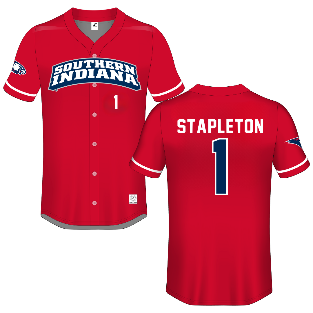University of Southern Indiana Red Button-Down Jersey - #1 Caroline Stapleton