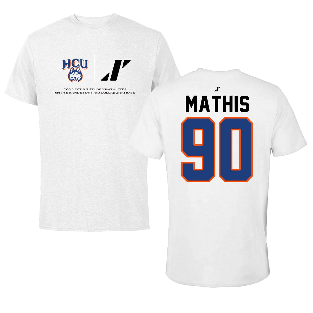 Houston Christian University Football White Rally Tee - #90 Byron Mathis