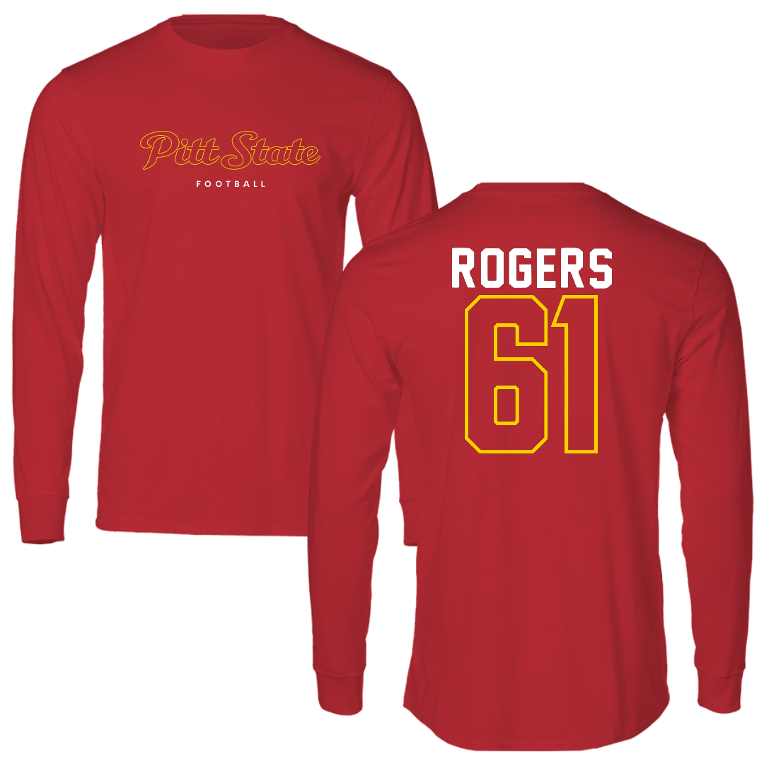 Pittsburg State University Football Red Long Sleeve - #61 Noah Rogers