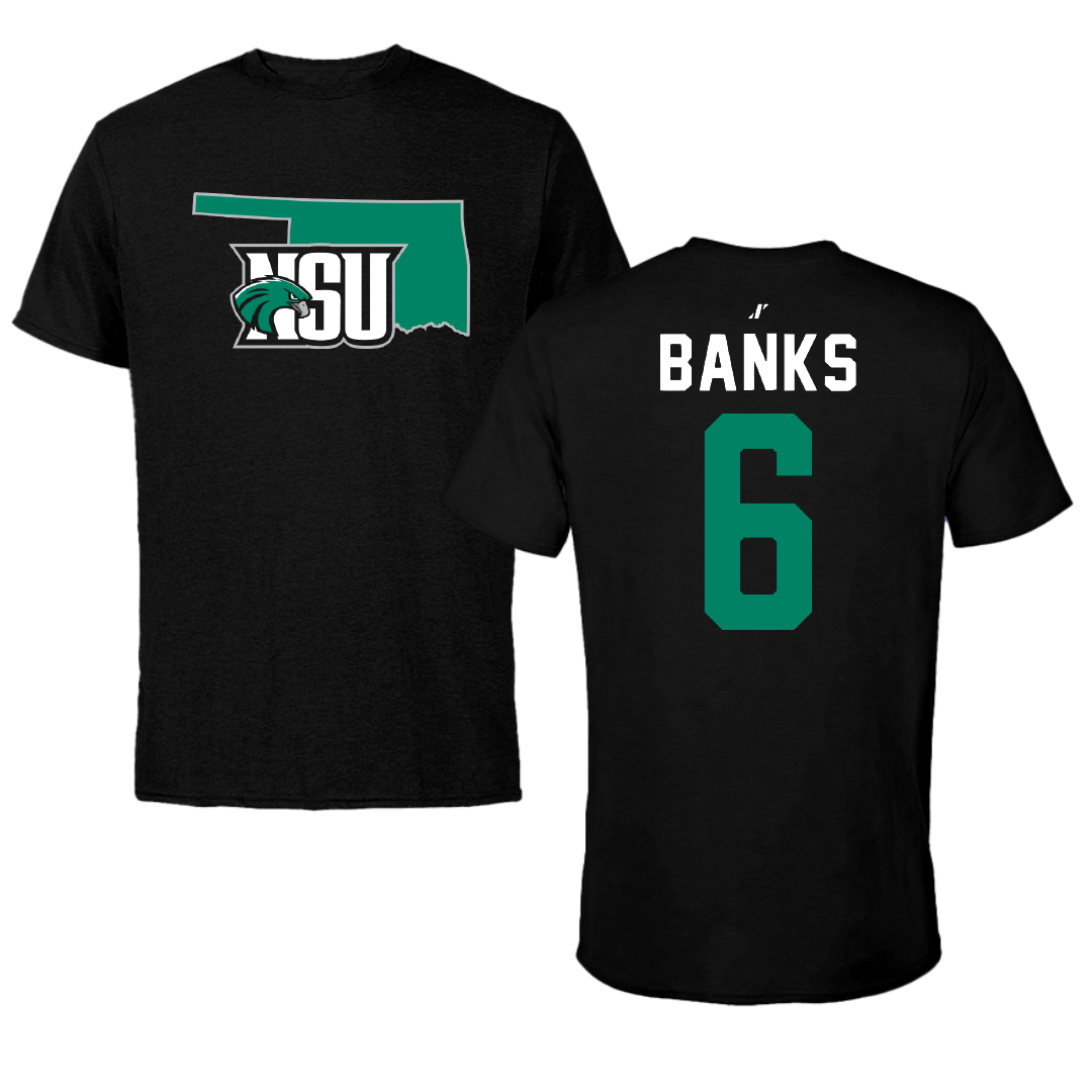 Northeastern State University Football Black State Tee - #6 Jordan Banks