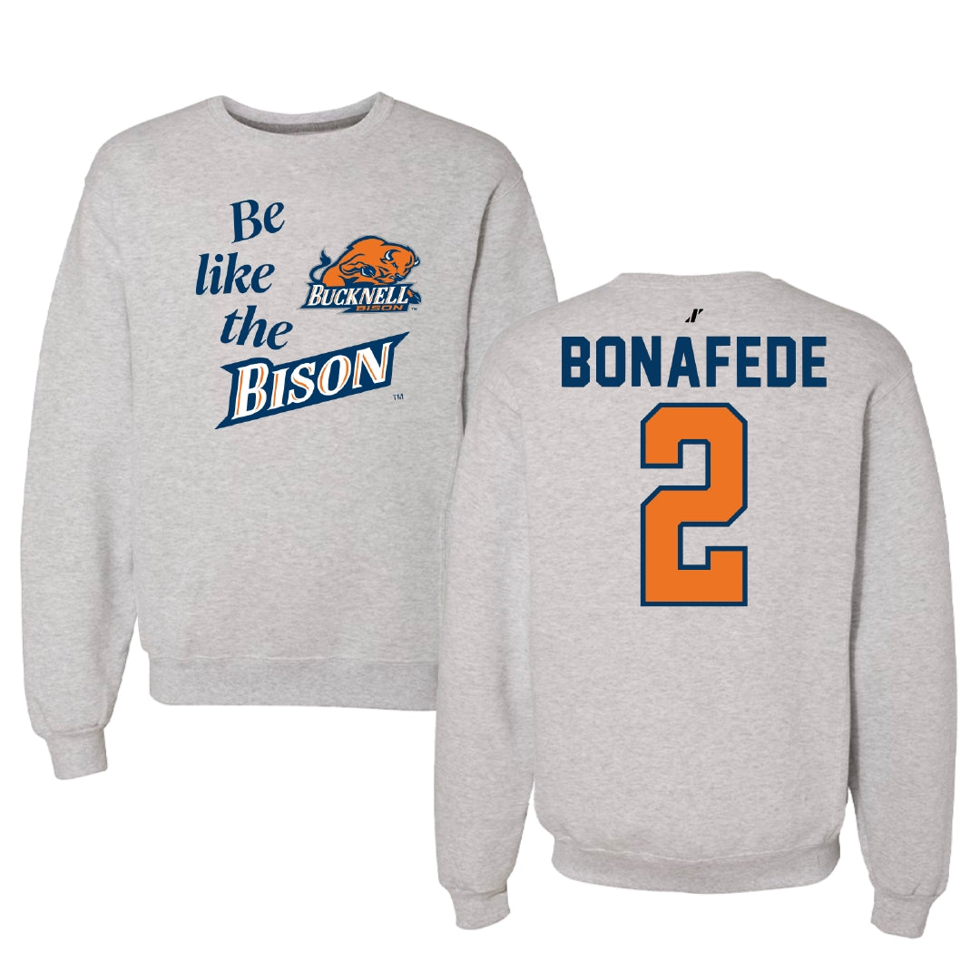 Bucknell University Lacrosse Light Gray Be Like Us Crewneck - #2 Benjamin Bonafede