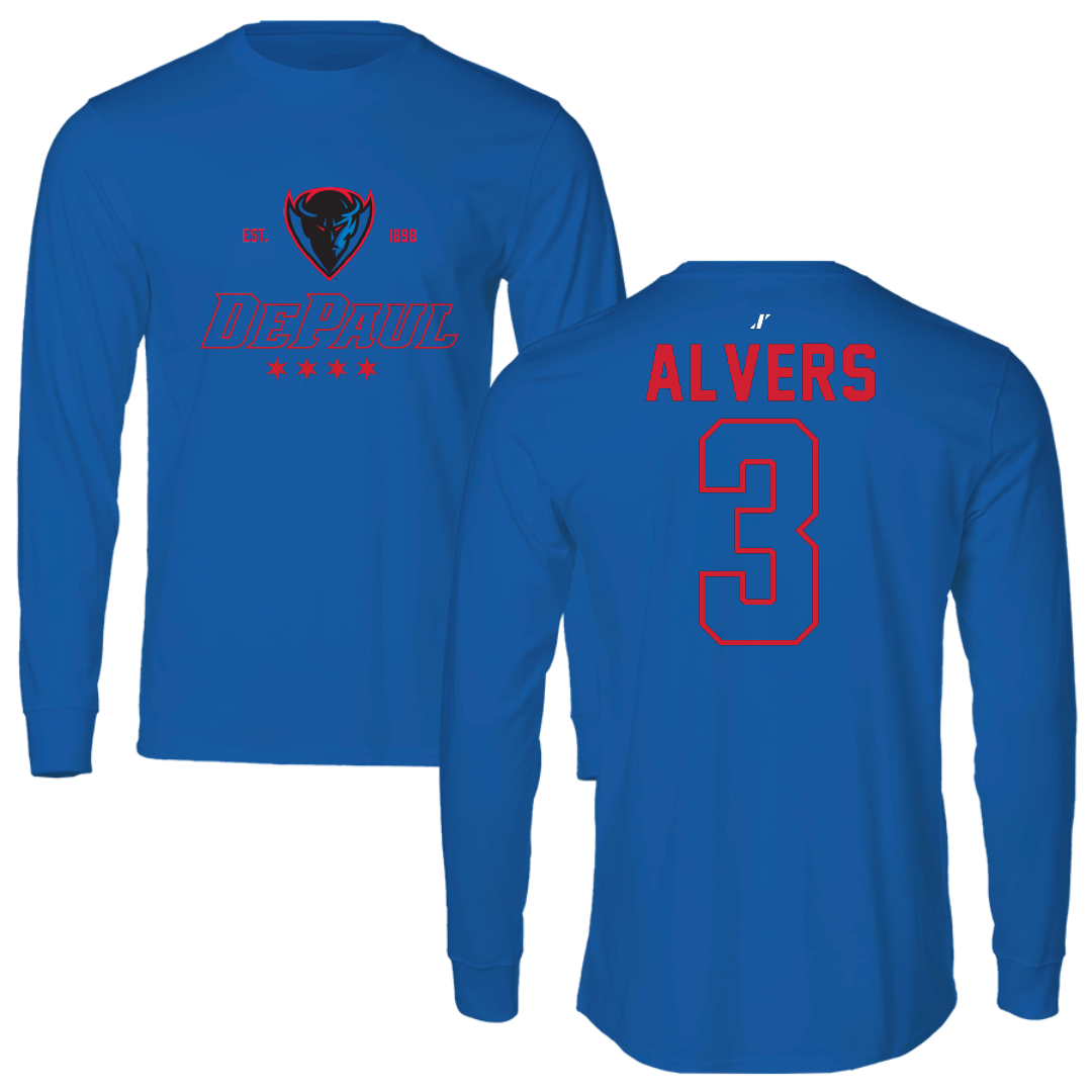 DePaul University Softball Blue General Performance Long Sleeve - #3 Carly Alvers