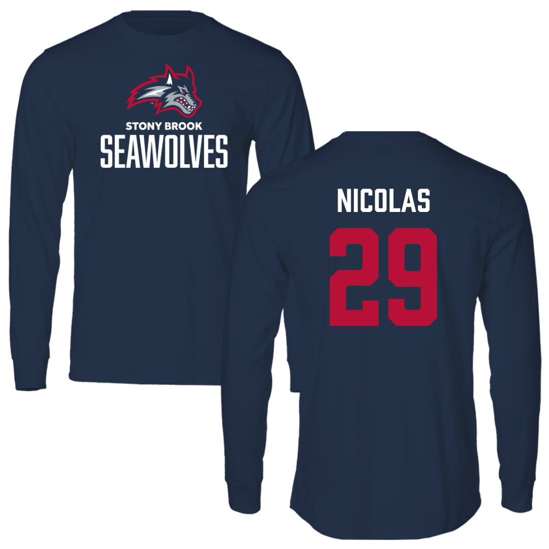 Stony Brook University Football Navy Performance Long Sleeve - #29 Willensky Nicolas