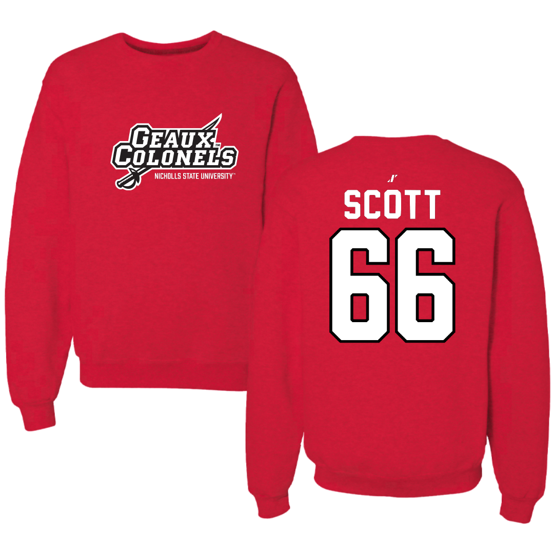 Nicholls State University Football Red General Crewneck - #66 Sameij Scott