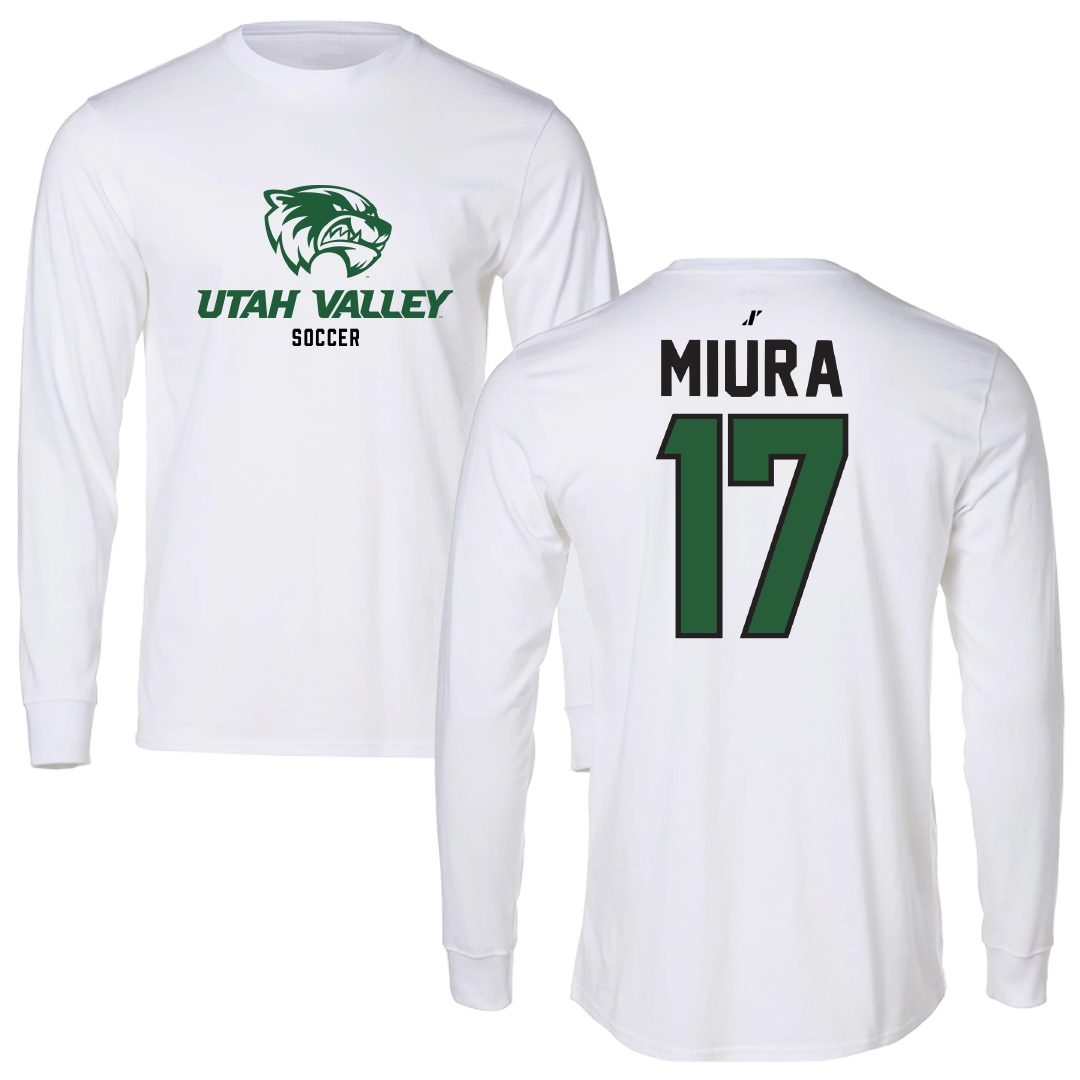 Utah Valley University Soccer White Classic Long Sleeve - #17 Ura Miura