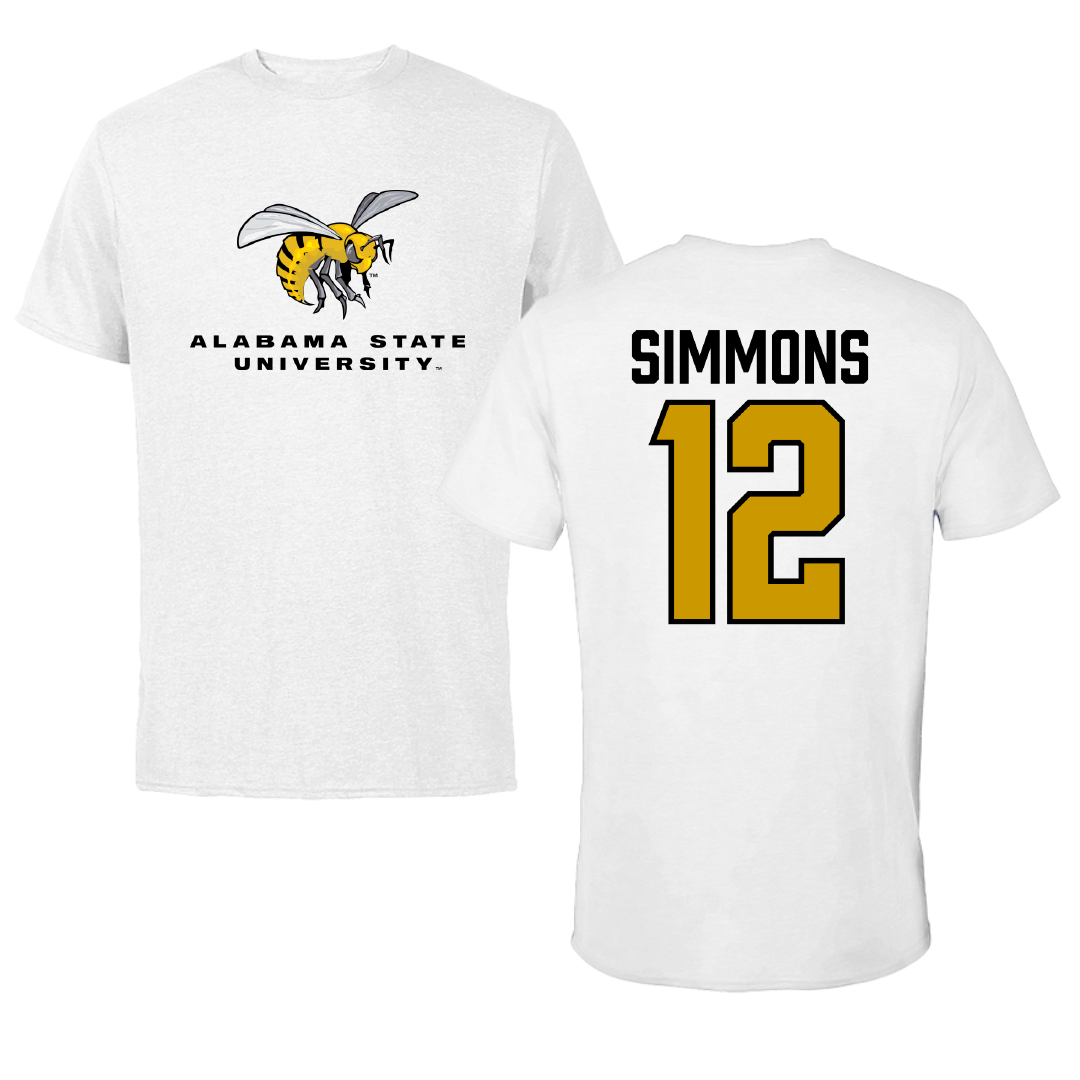 Alabama State University Soccer White Performance Tee - #12 Kensley Simmons