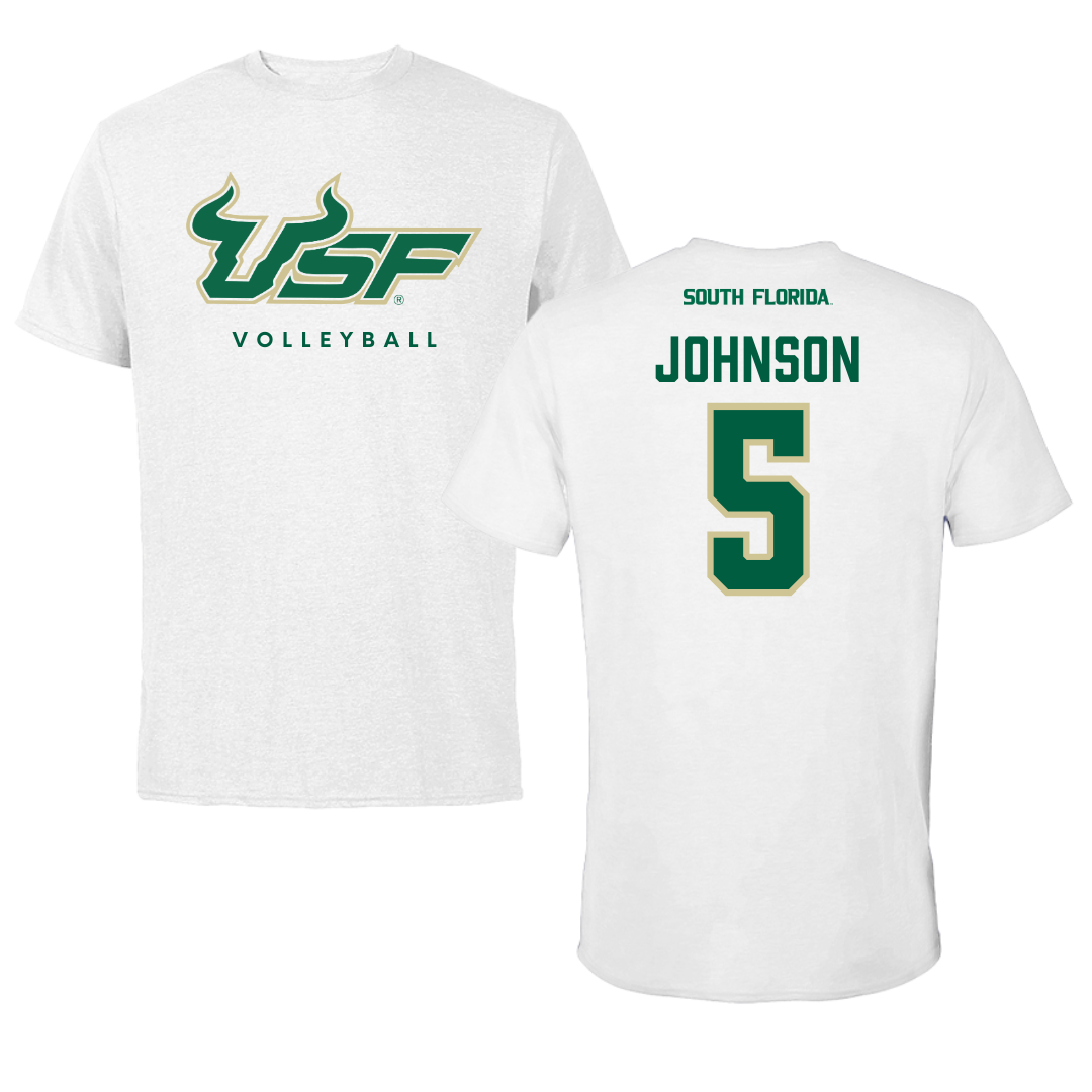 University of South Florida Volleyball White Performance Tee - #5 Tatiana Johnson