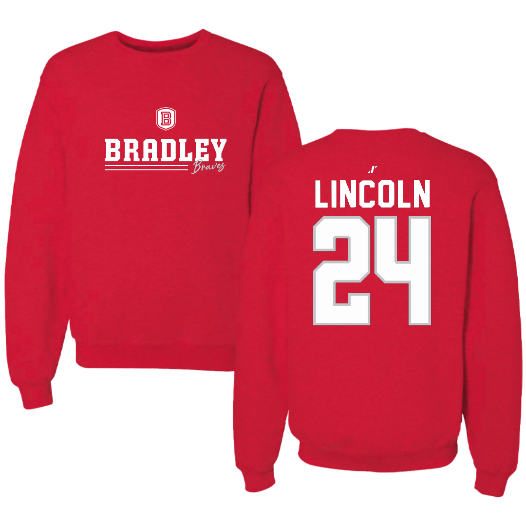 Bradley University Baseball Red General Crewneck - #24 Jack Lincoln