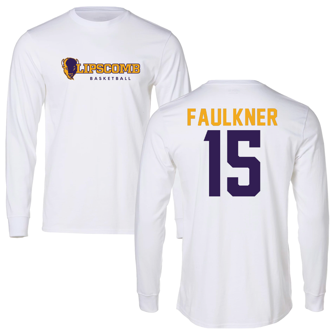 Lipscomb University Basketball White Performance Long Sleeve - #15 Dylan Faulkner