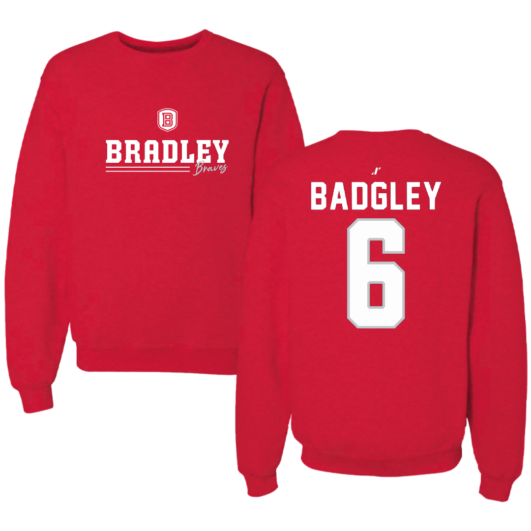 Bradley University Softball Red General Crewneck - #6 Abbott Badgley