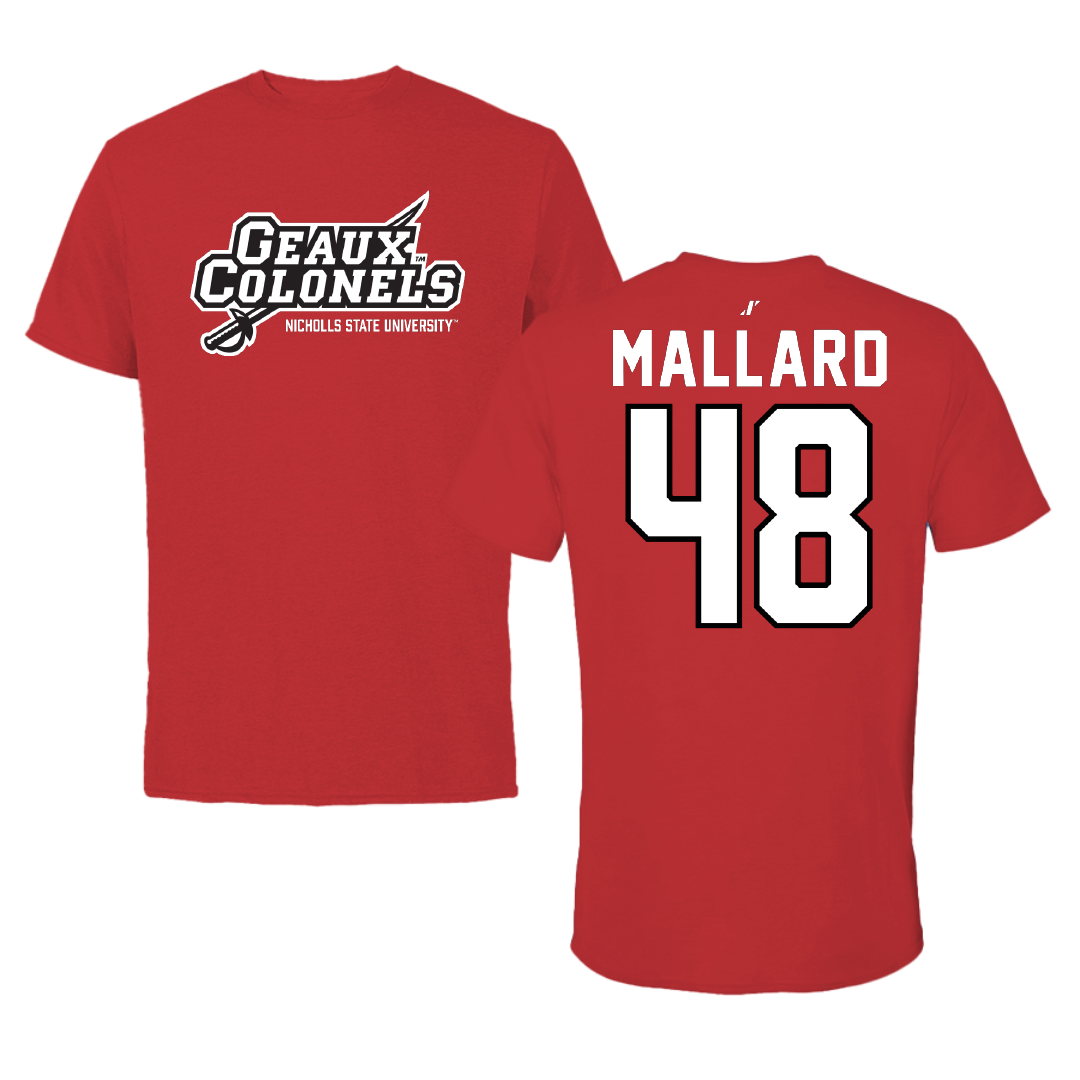 Nicholls State University Baseball Red General Performance Tee - #48 Logan Mallard