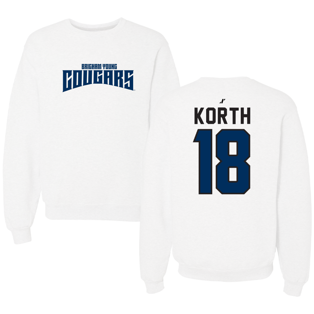 Brigham Young University Softball White Classic Crewneck - #18 Kaysen Korth