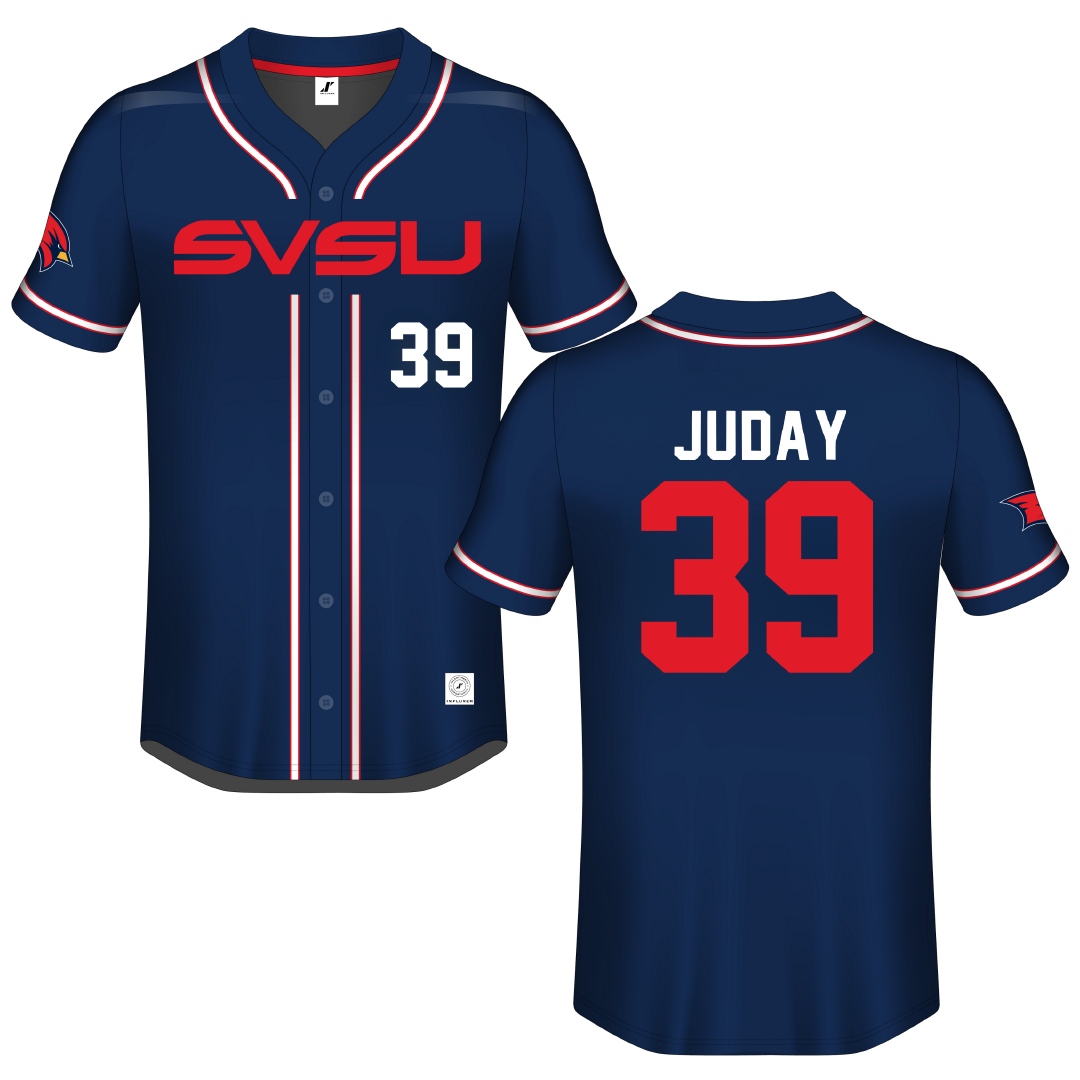 Saginaw Valley State University Blue Button-Down Jersey - #39 Will Juday