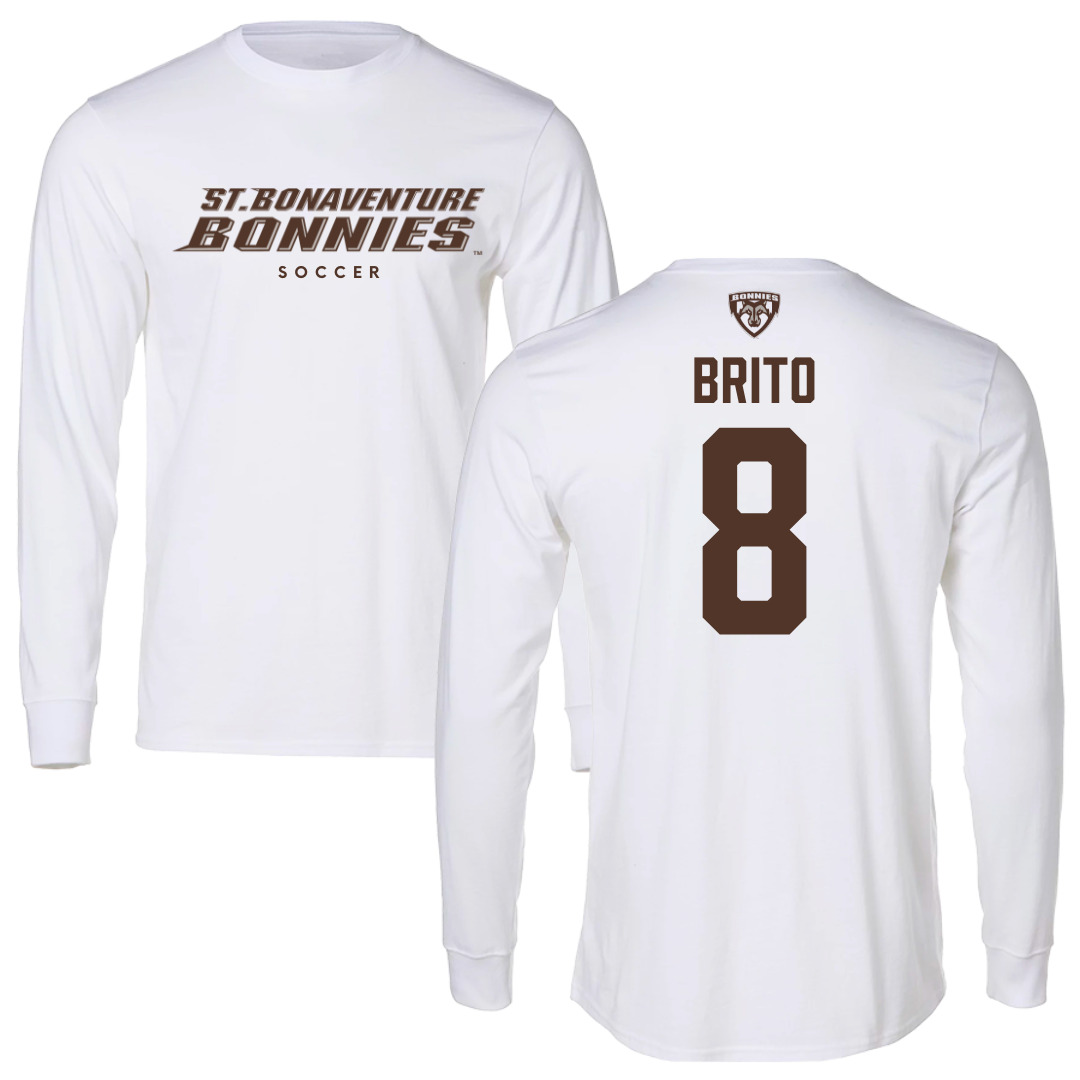 St. Bonaventure University Soccer White Performance Long Sleeve - #8 Kenzo Brito