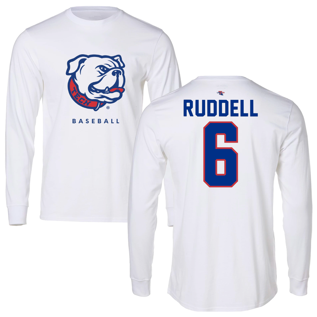 Louisiana Tech University Baseball White Performance Long Sleeve - #6 Zeb Ruddell