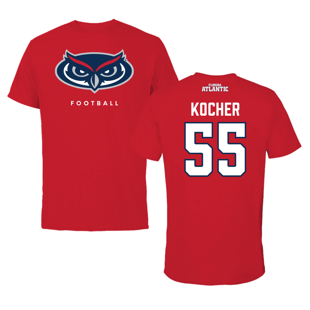 Florida Atlantic University Football Red Jersey Tee - #55 Alexander Kocher