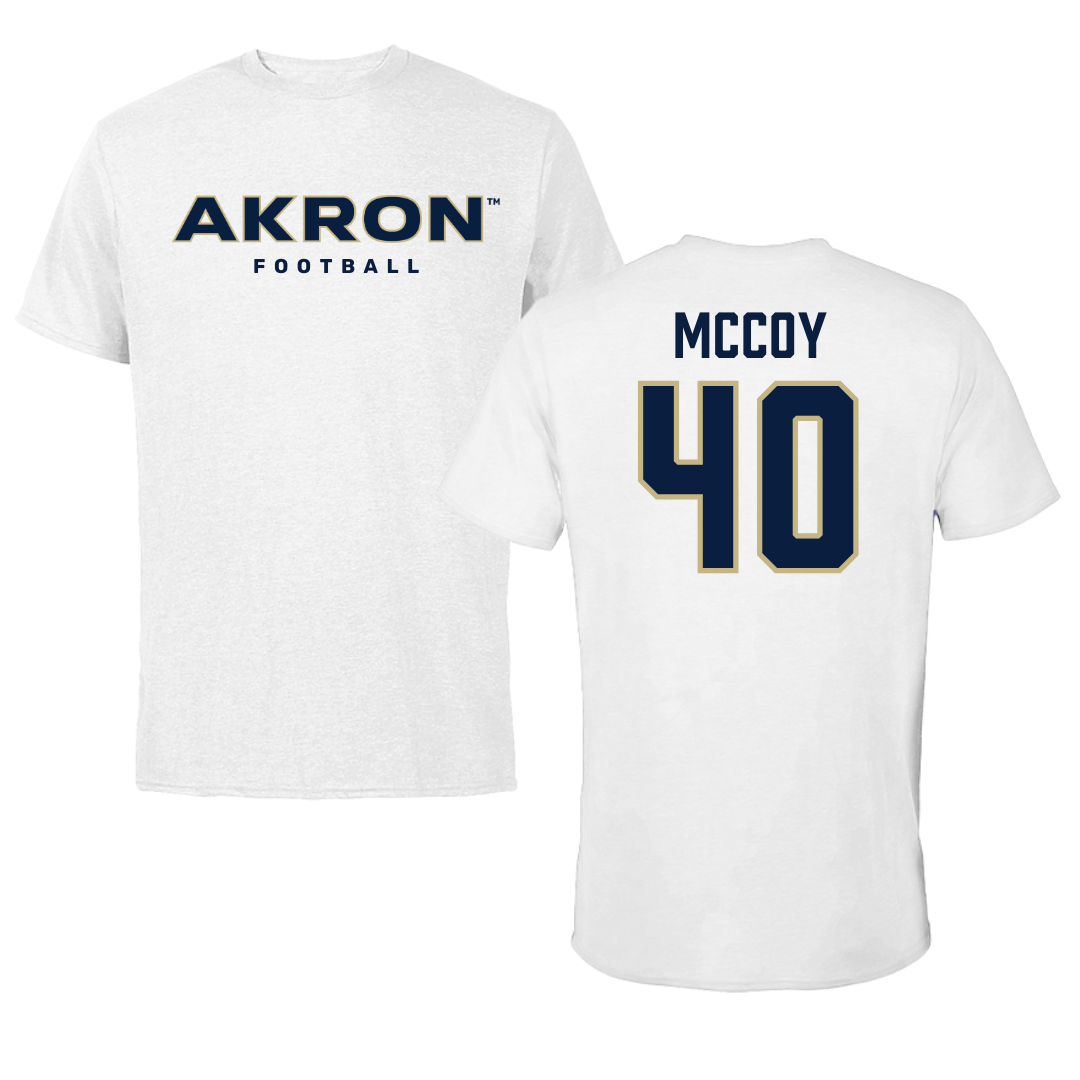 University of Akron Football White Performance Tee - #40 Bryan McCoy