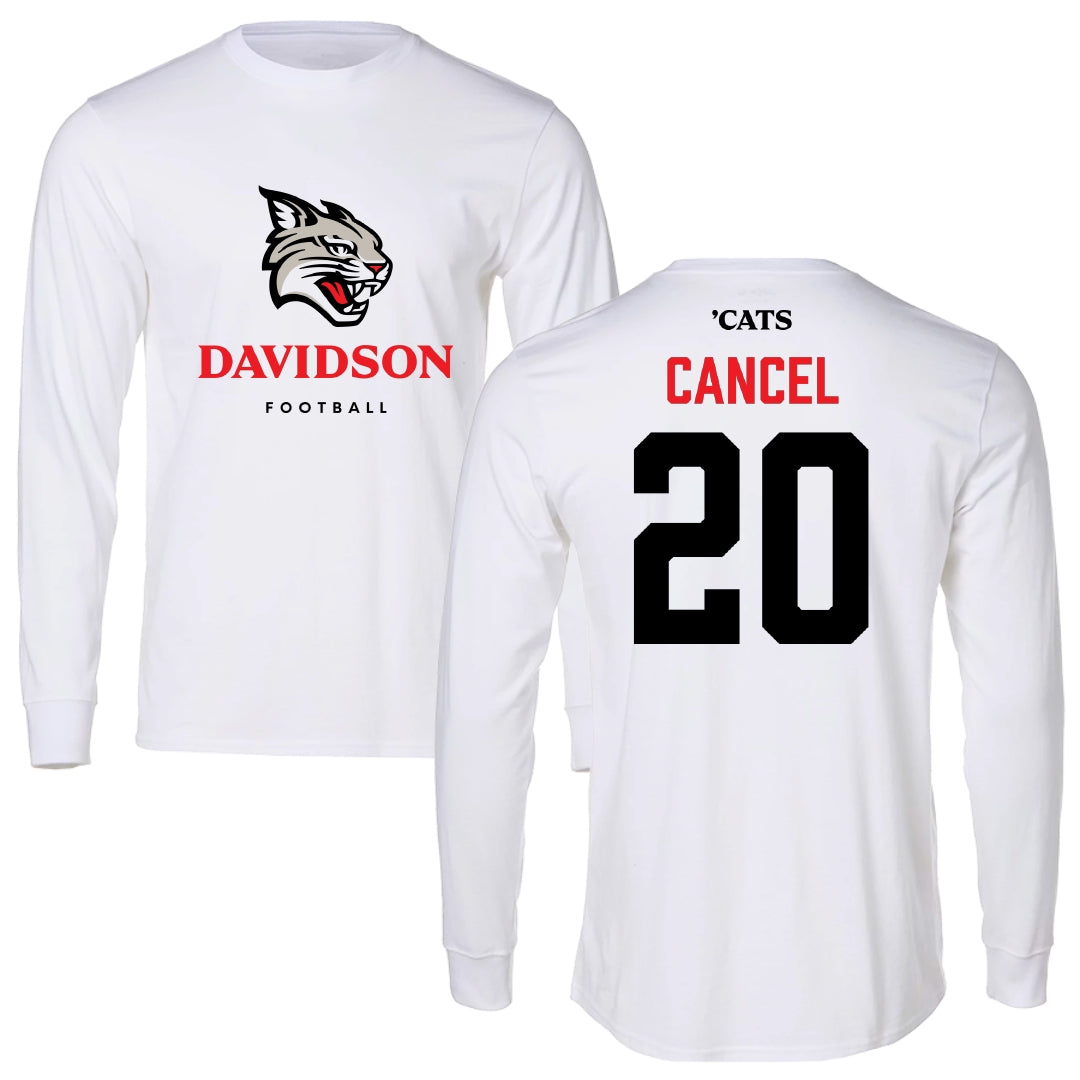 Davidson College Football White Performance Long Sleeve - #20 Quinton Cancel