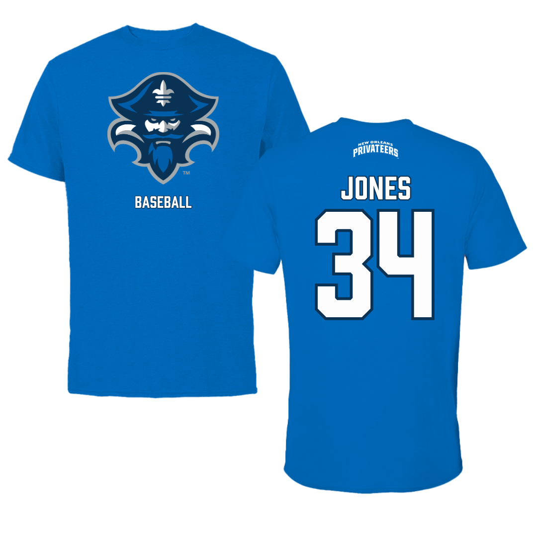 University of New Orleans Baseball Blue Mascot Performance Tee - #34 Skylar Jones