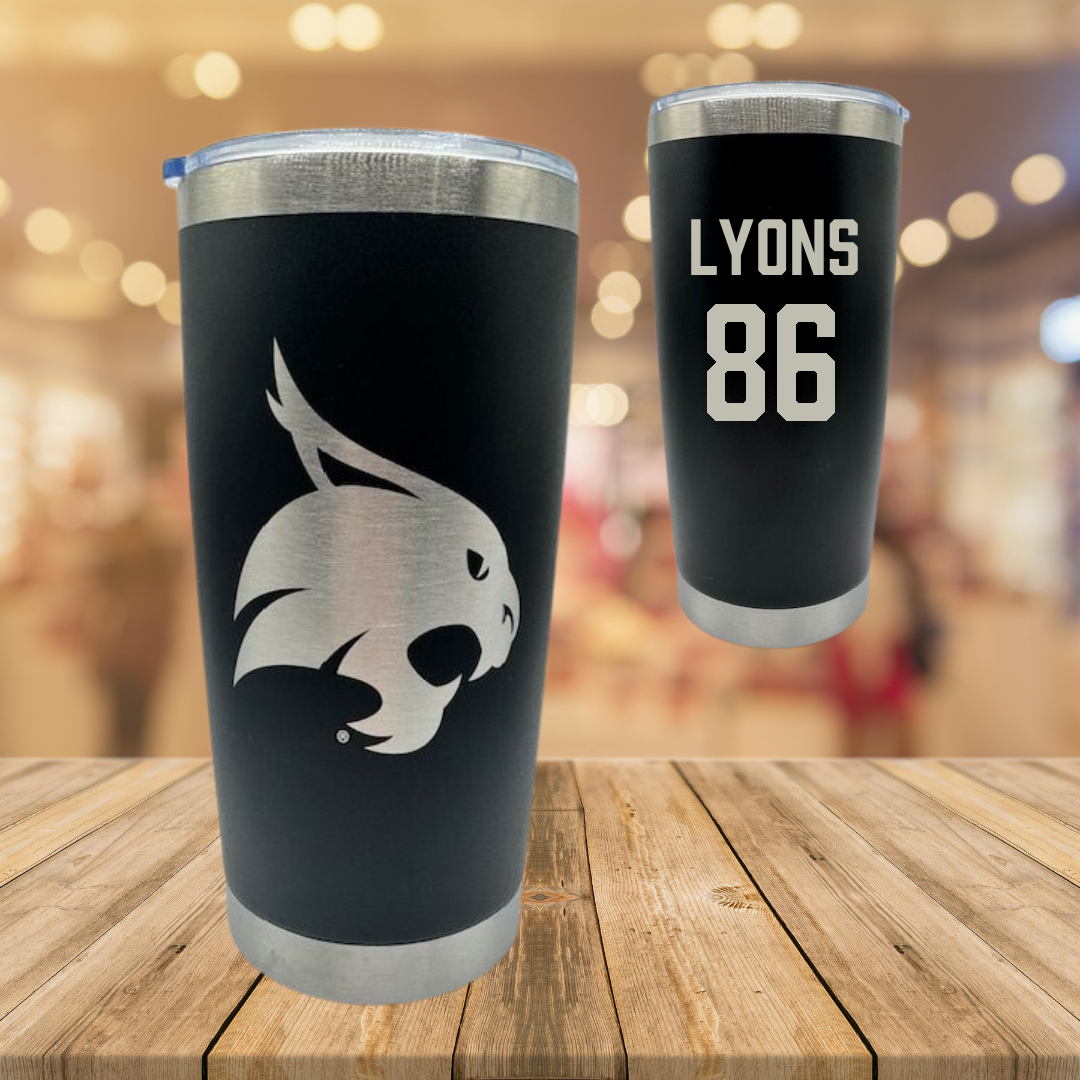 Texas State University Football Black Stainless Steel Tumbler - #86 Titus Lyons
