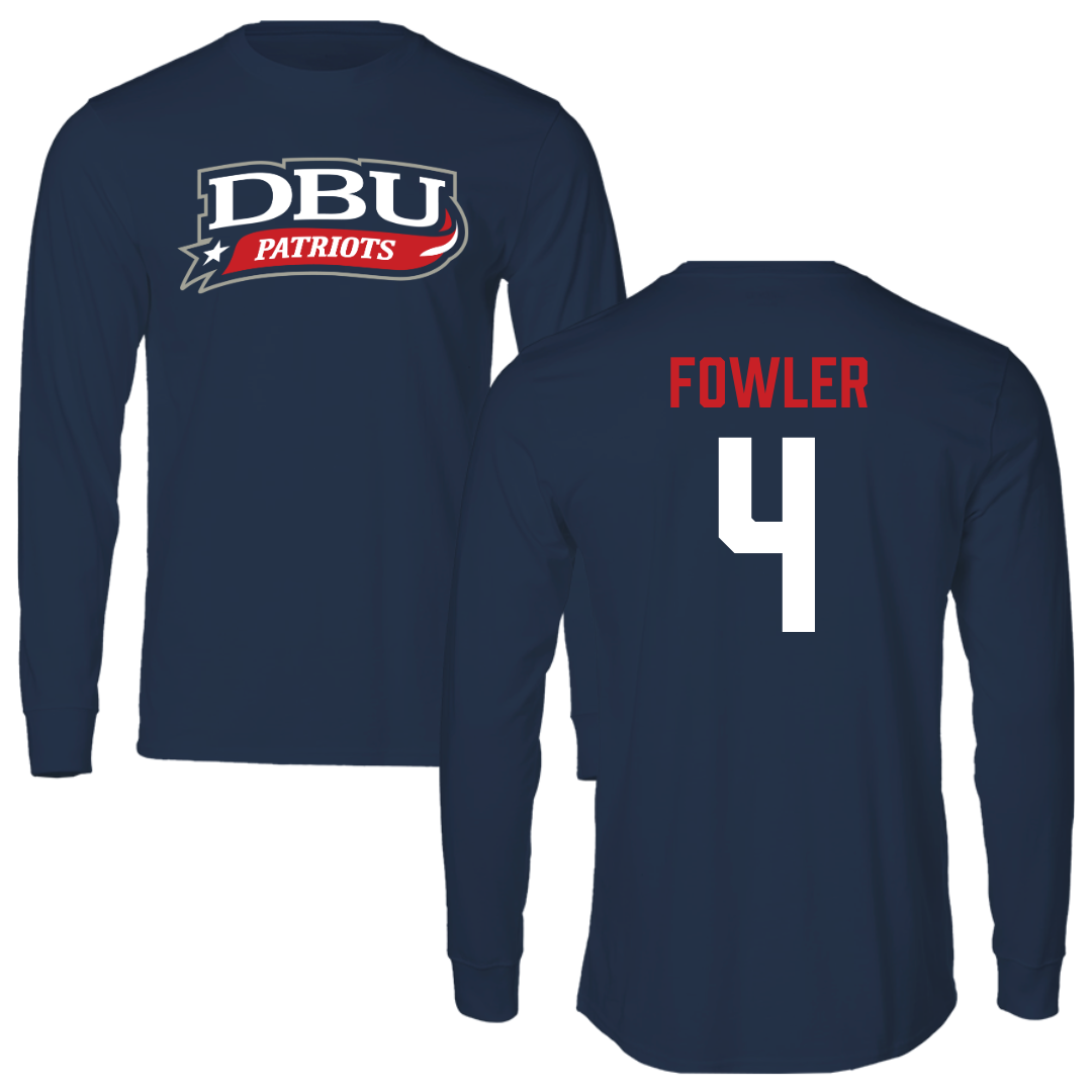 Dallas Baptist University Ice Hockey Navy Performance Long Sleeve - #4 Austin Fowler