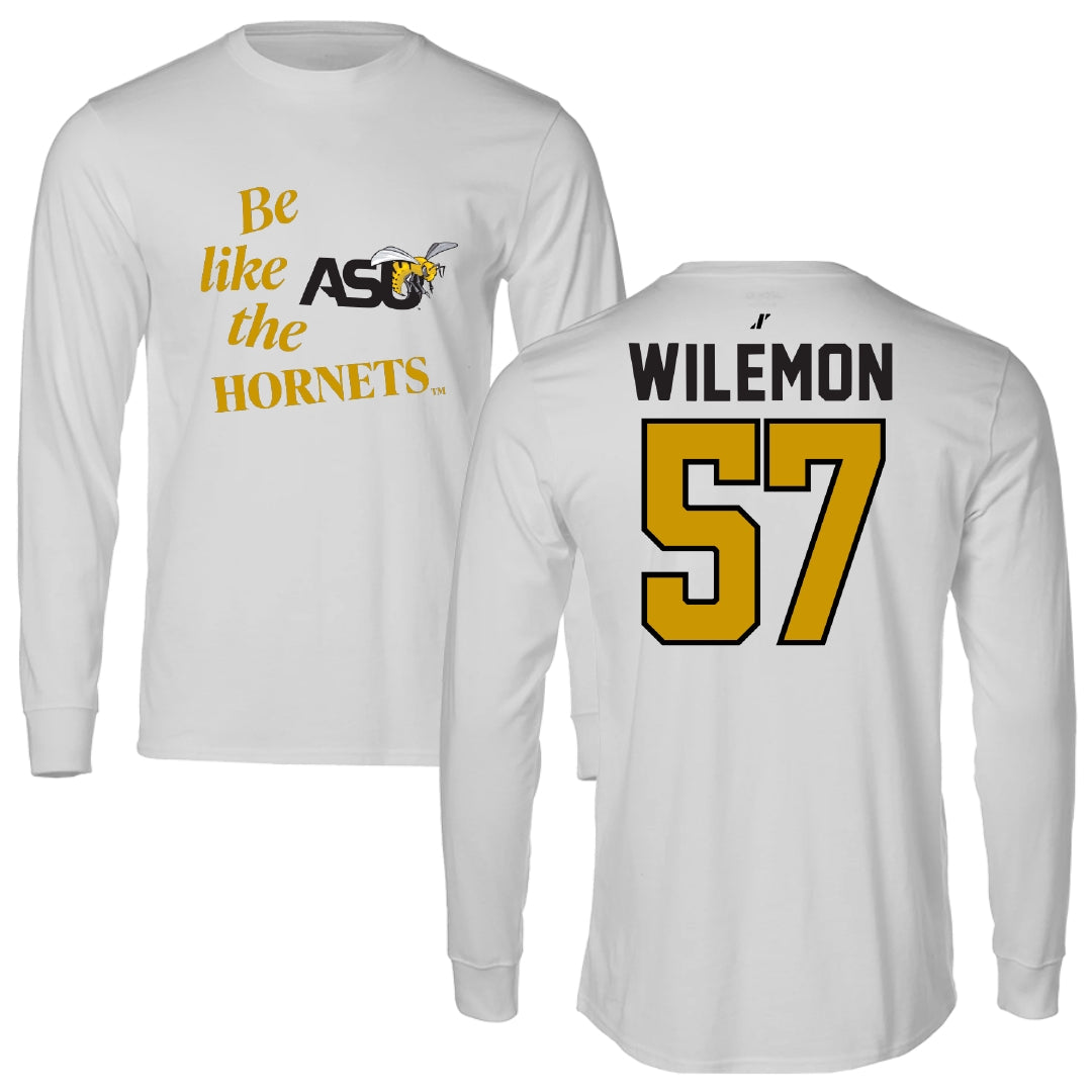Alabama State University Football Light Gray Be Like Us Performance Long Sleeve - #57 Garrett Wilemon