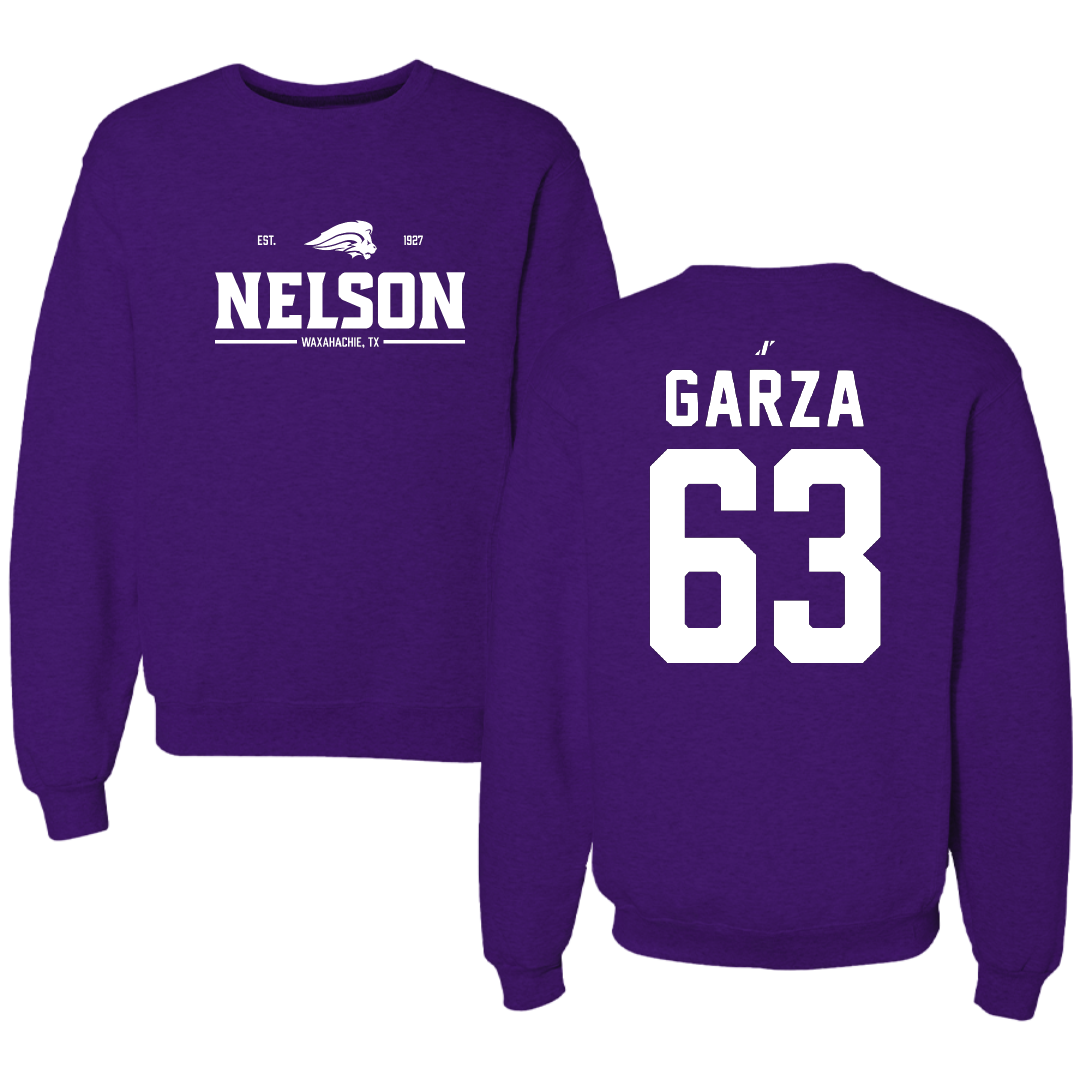 Nelson University Football Purple General Crewneck - #63 Daniel Garza
