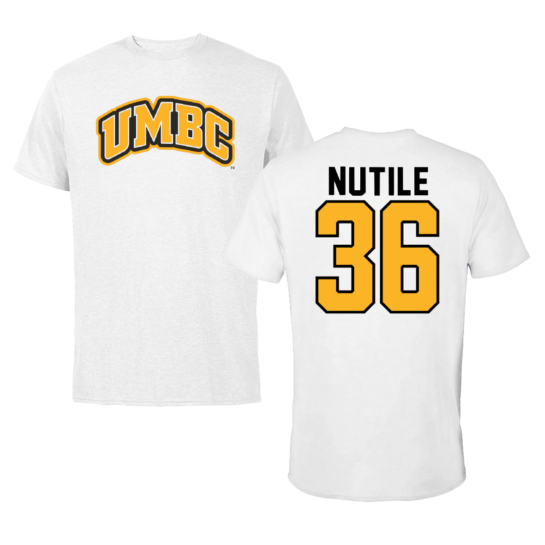 University of Maryland Baltimore County Softball White Performance Tee - #36 Jerzie Nutile