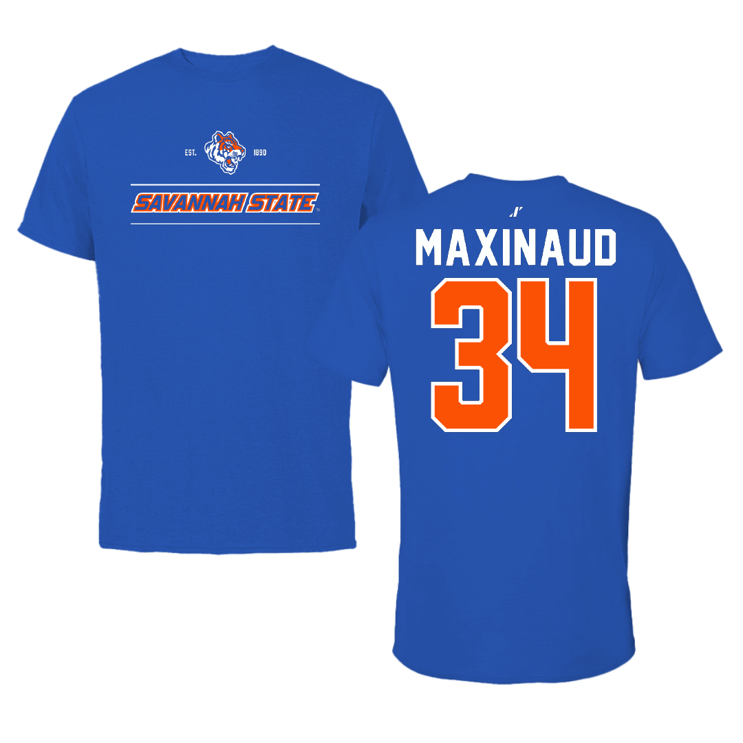 Savannah State University Basketball Blue General Tee - #34 Jerry Maxinaud