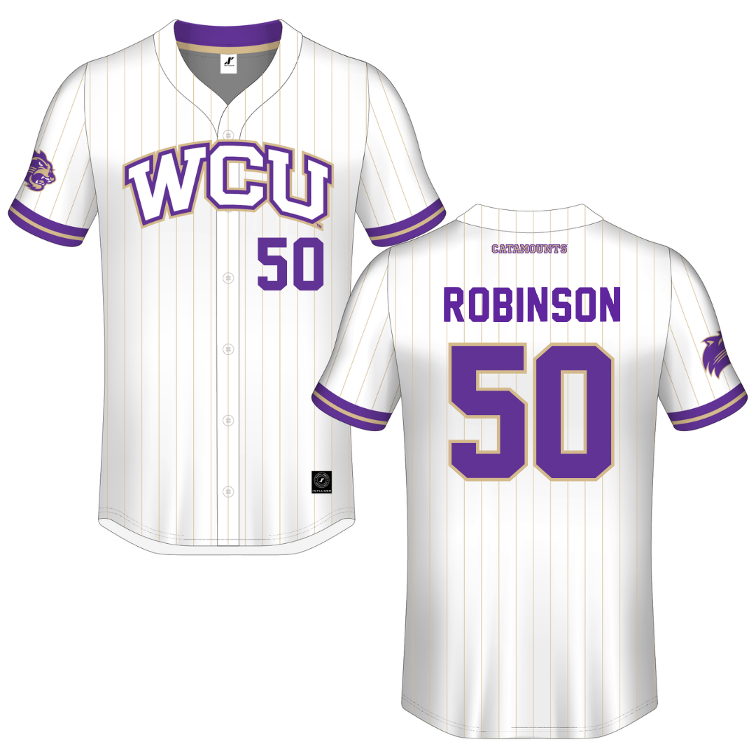 Western Carolina University White Pinstripe Button-Down Jersey - #50 Alex Robinson