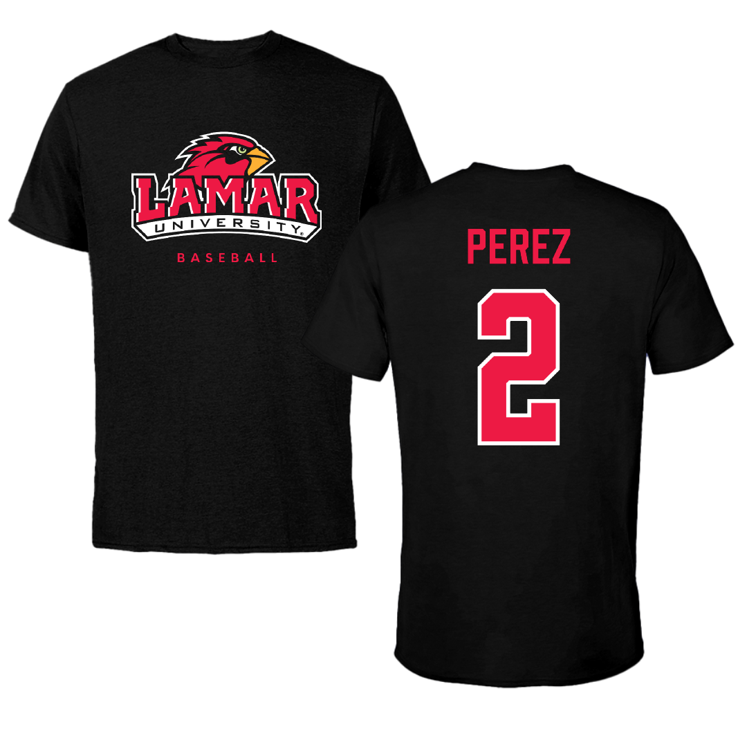 Lamar University Baseball Black Performance Tee - #2 Andres Perez