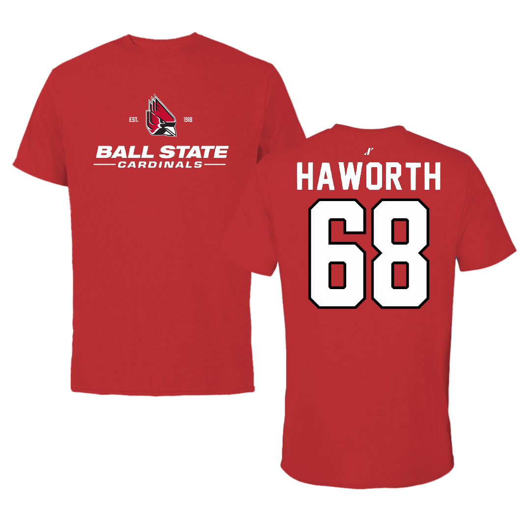 Ball State University Football Red General Tee - #68 Grant Haworth