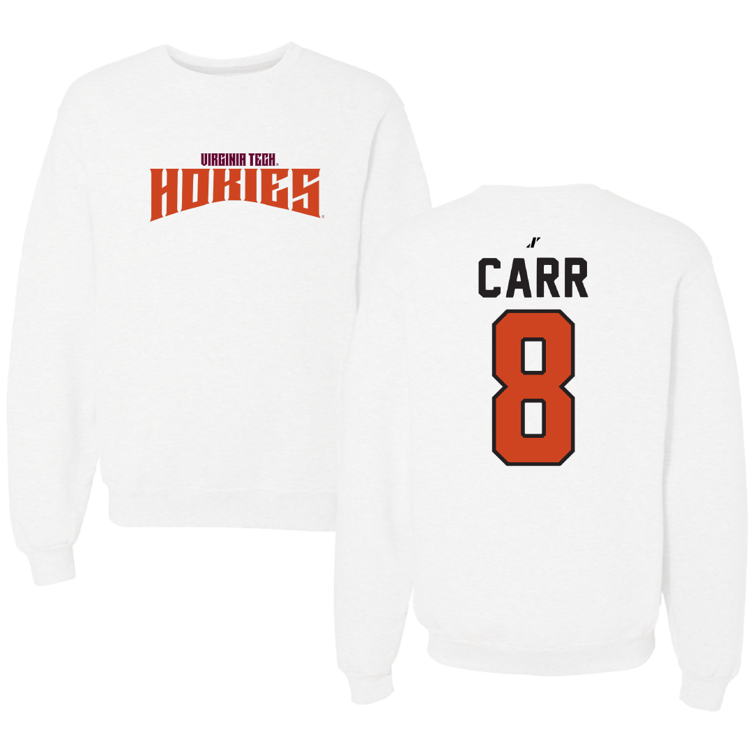 Virginia Tech Basketball White Classic Crewneck - #8 Peter Carr